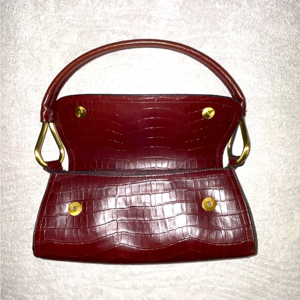 VTG BUENO Faux Crocodile Skin Wine Red Shoulder Bag - Picture 5 of 7